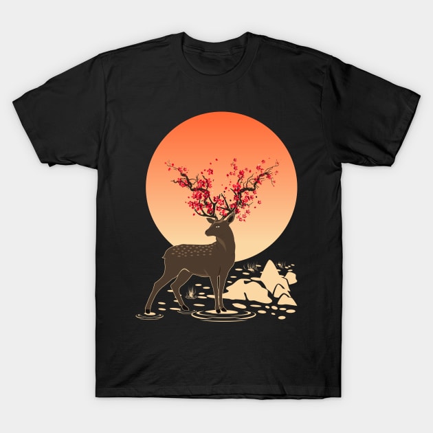 Sakura Deer Spirit | Sika Deer T-Shirt by VISUALUV